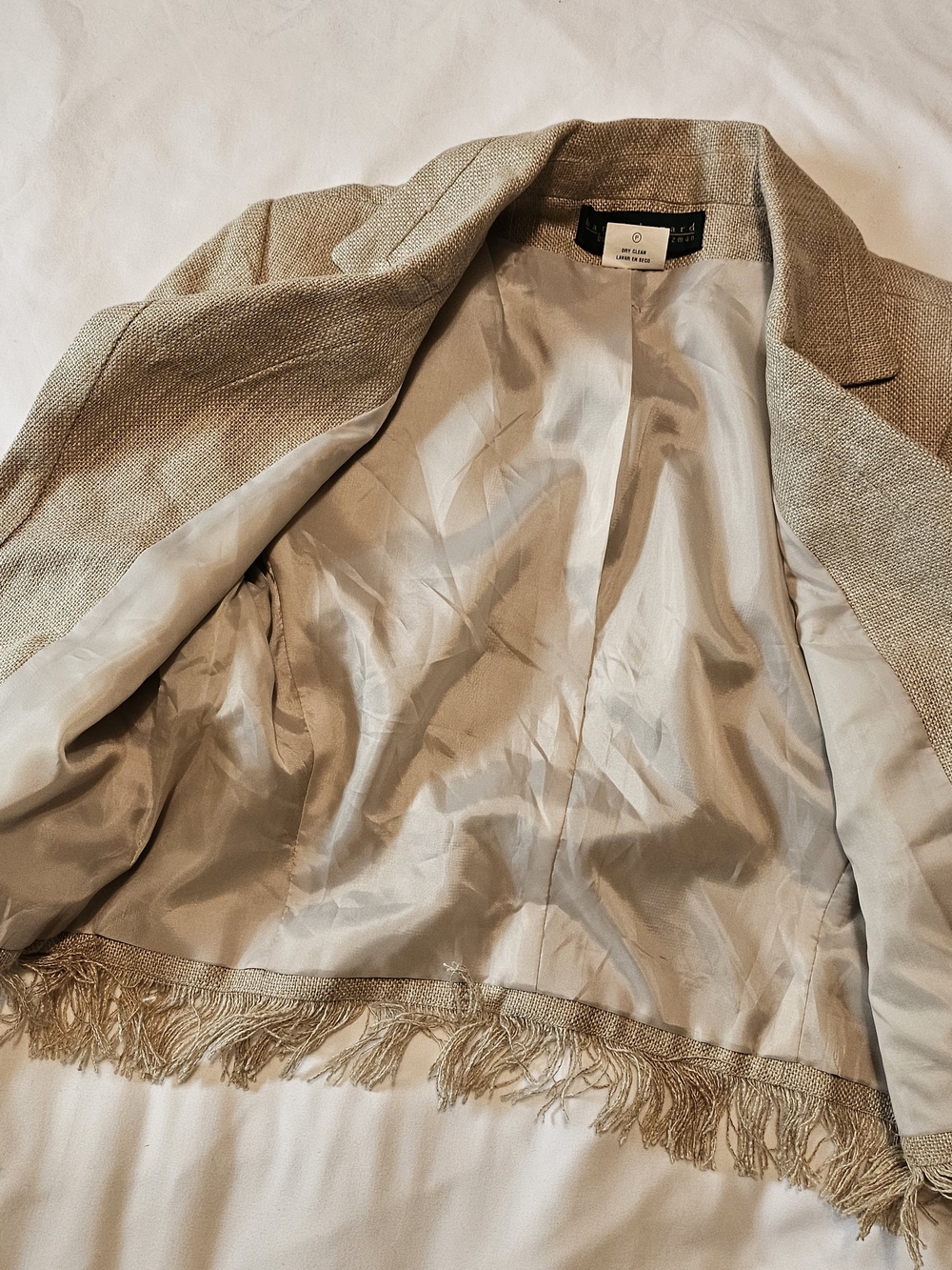 Harve Benard Vintage Fringe Hem Linen Boxy Open Front Boho Chic Blazer Size 6 - Picture 7 of 8